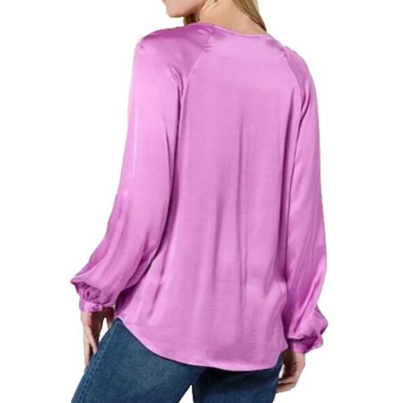 La Joie Violet Satin Button Up Long Sleeve Blouse Plus Size 3X - Picture 10 of 15